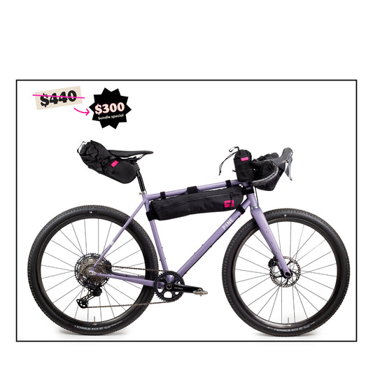 Bicycle with gear packs on a white background